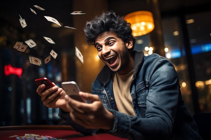 মোবাইলে স্থানীয় স্পোর্টস গাইড পড়ার দৃশ্য